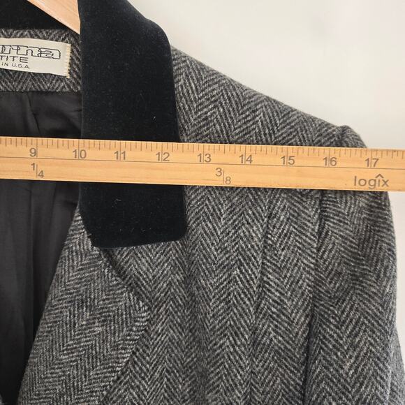 Adonna Women Vtg 90s USA Wool Blend Herringbone Double Breast Velvet Trim Coat S - Picture 12 of 12